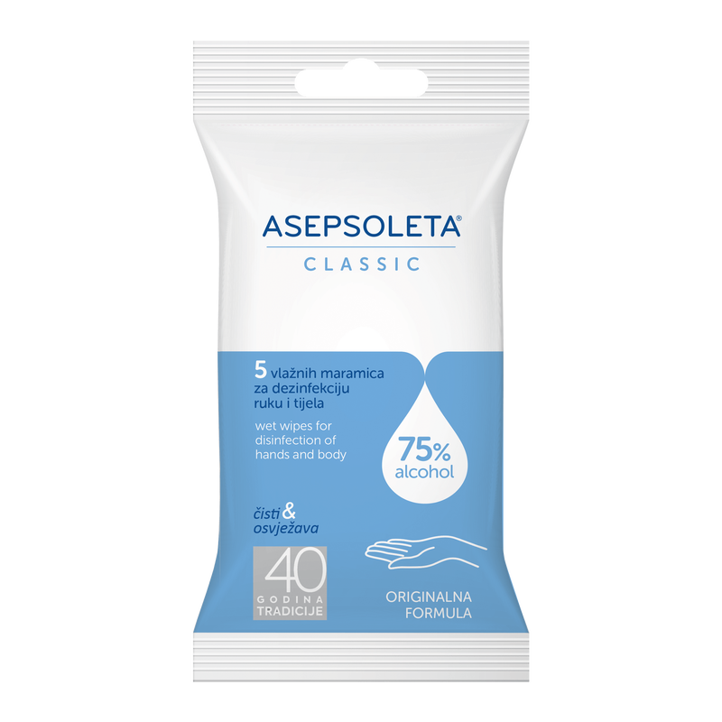 Classic Vlažne maramice za suho pranje ruku i tijela, 5/1-0
